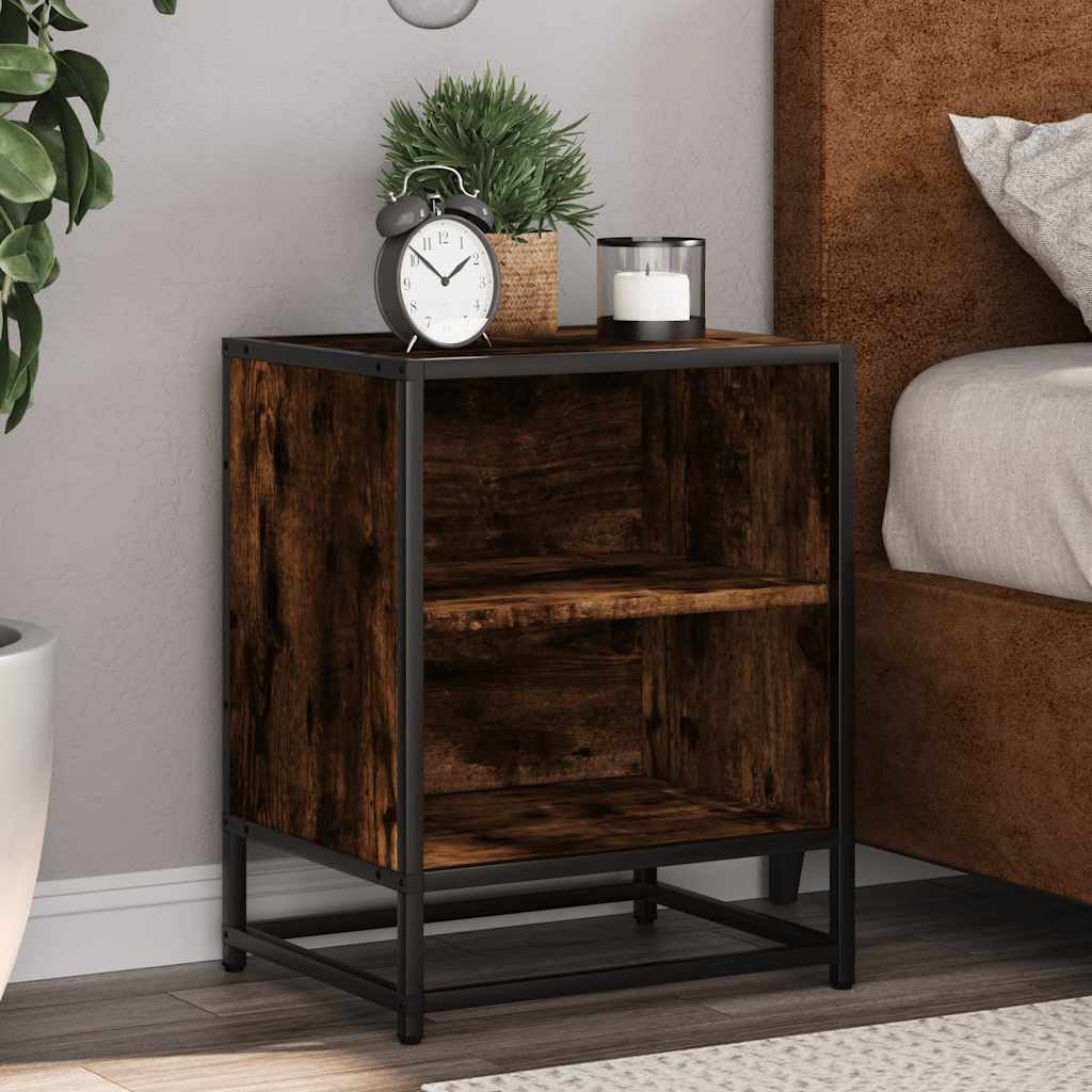 Comodino Rovere Fumo 40x31x50 cm Legno Multistrato e Metallo