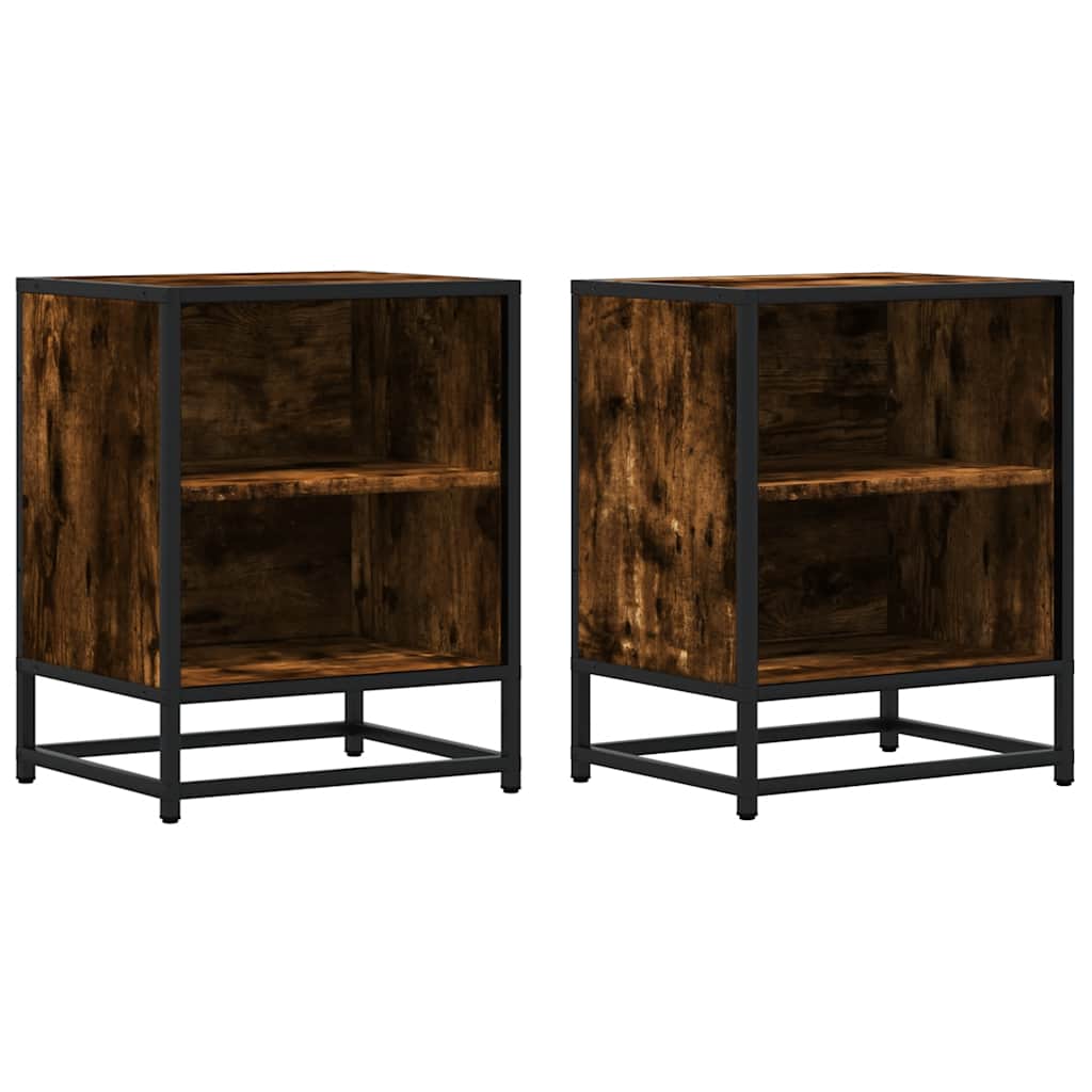 Comodini Rovere Fumo 2 pz 40x31x50 cm Legno Multistrato Metallo
