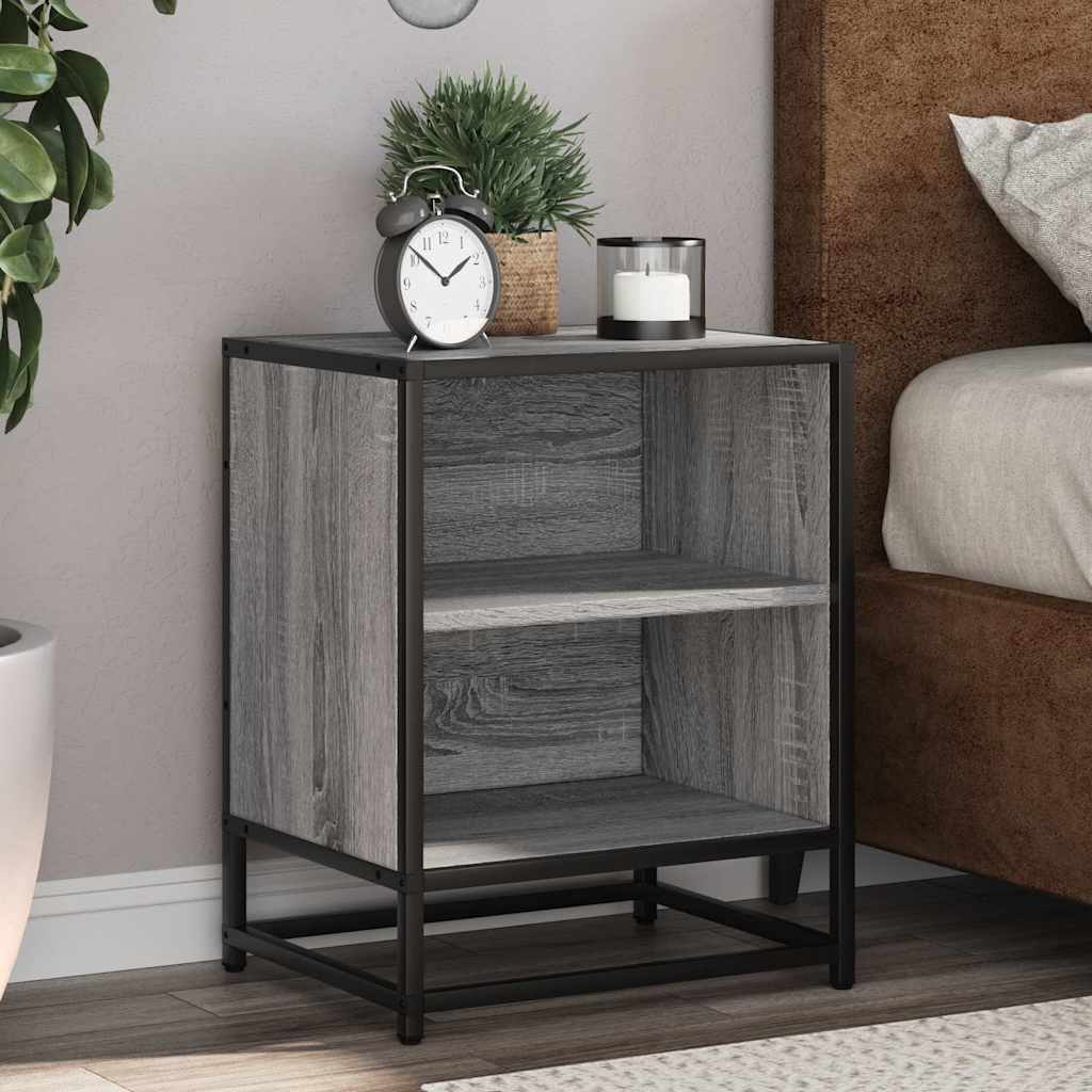 Comodino Grigio Sonoma 40x31x50 cm Legno Multistrato e Metallo
