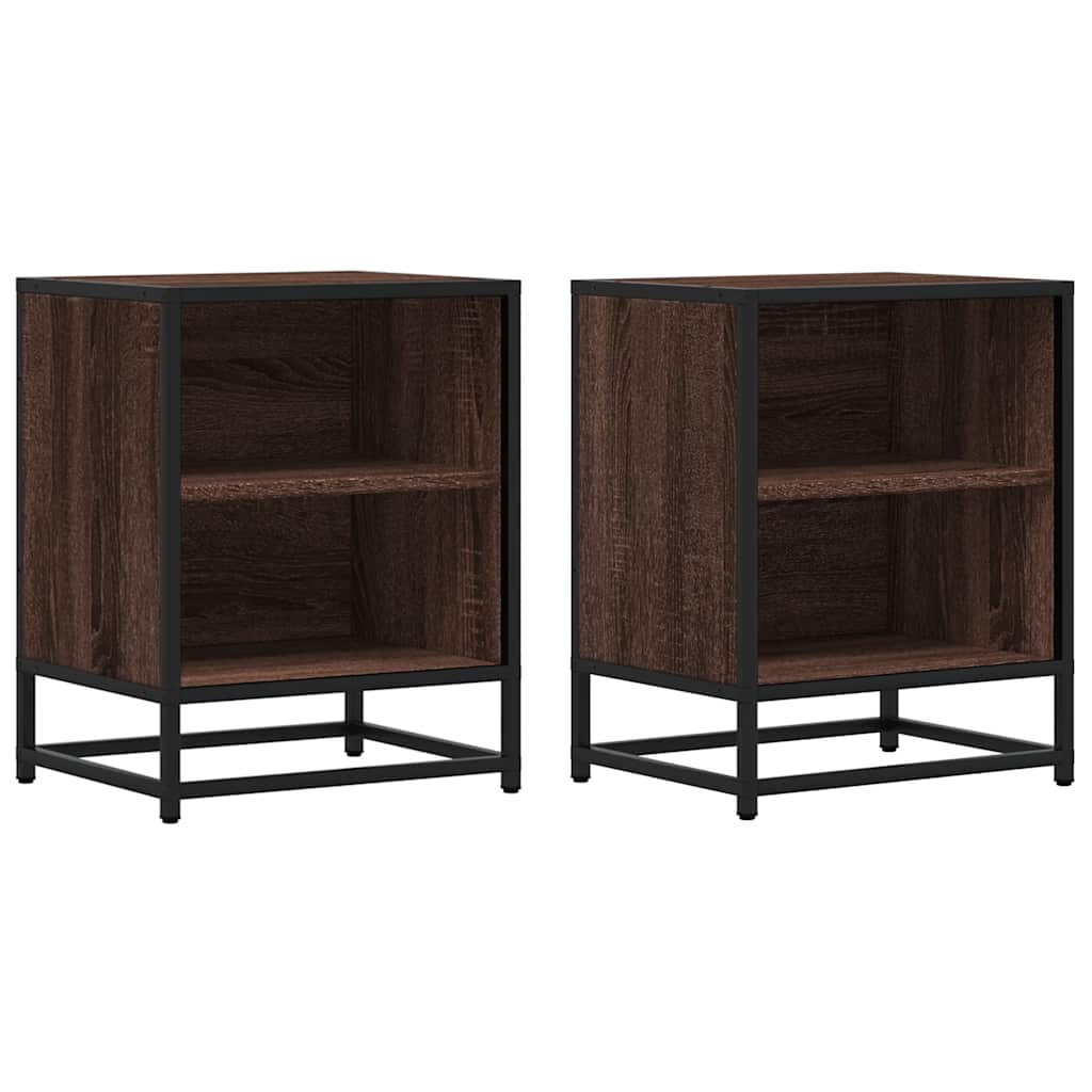 Comodini Rovere Marrone 2 pz Legno Multistrato Metallo