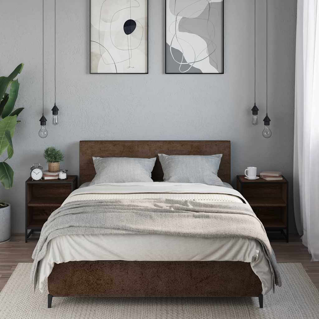Comodini Rovere Marrone 2 pz Legno Multistrato Metallo