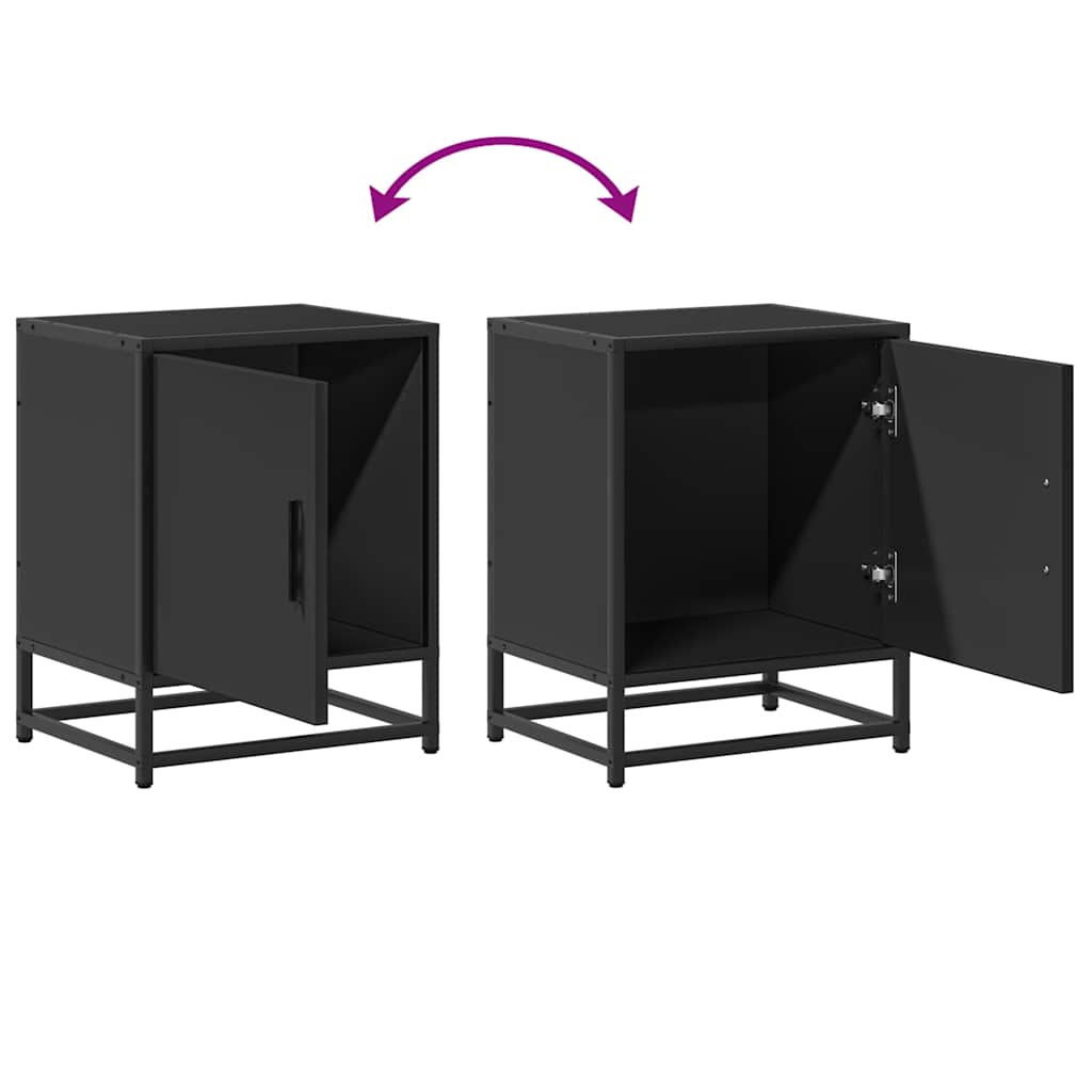 Comodino Nero 40x31x50 cm Legno Multistrato e Metallo