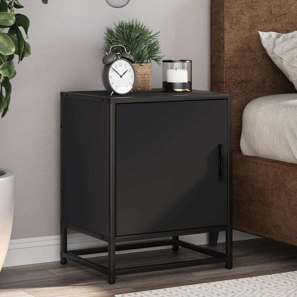 Comodino Nero 40x31x50 cm Legno Multistrato e Metallo