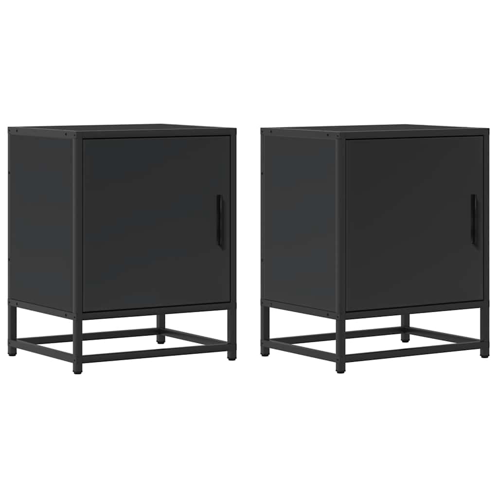 Comodini 2pz Neri 40x31x50 cm Legno Multistrato Metallo