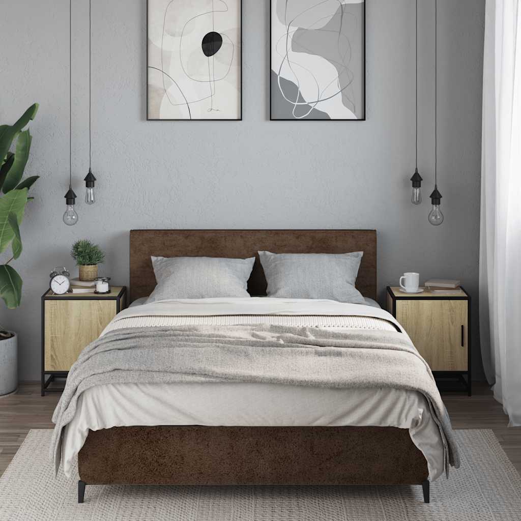 Comodini 2pz Rovere Sonoma 40x31x50cm Legno Multistrato Metallo