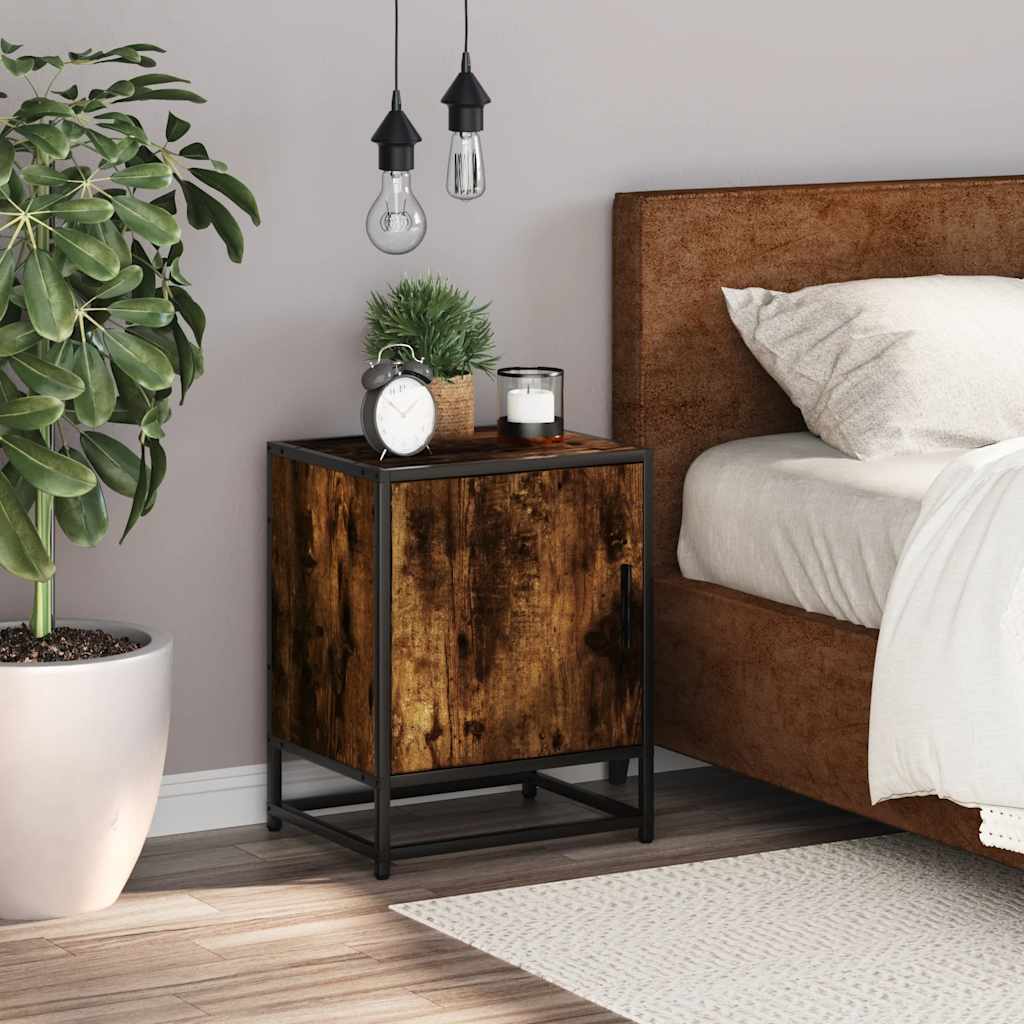 Comodino Rovere Fumo 40x31x50 cm Legno Multistrato e Metallo