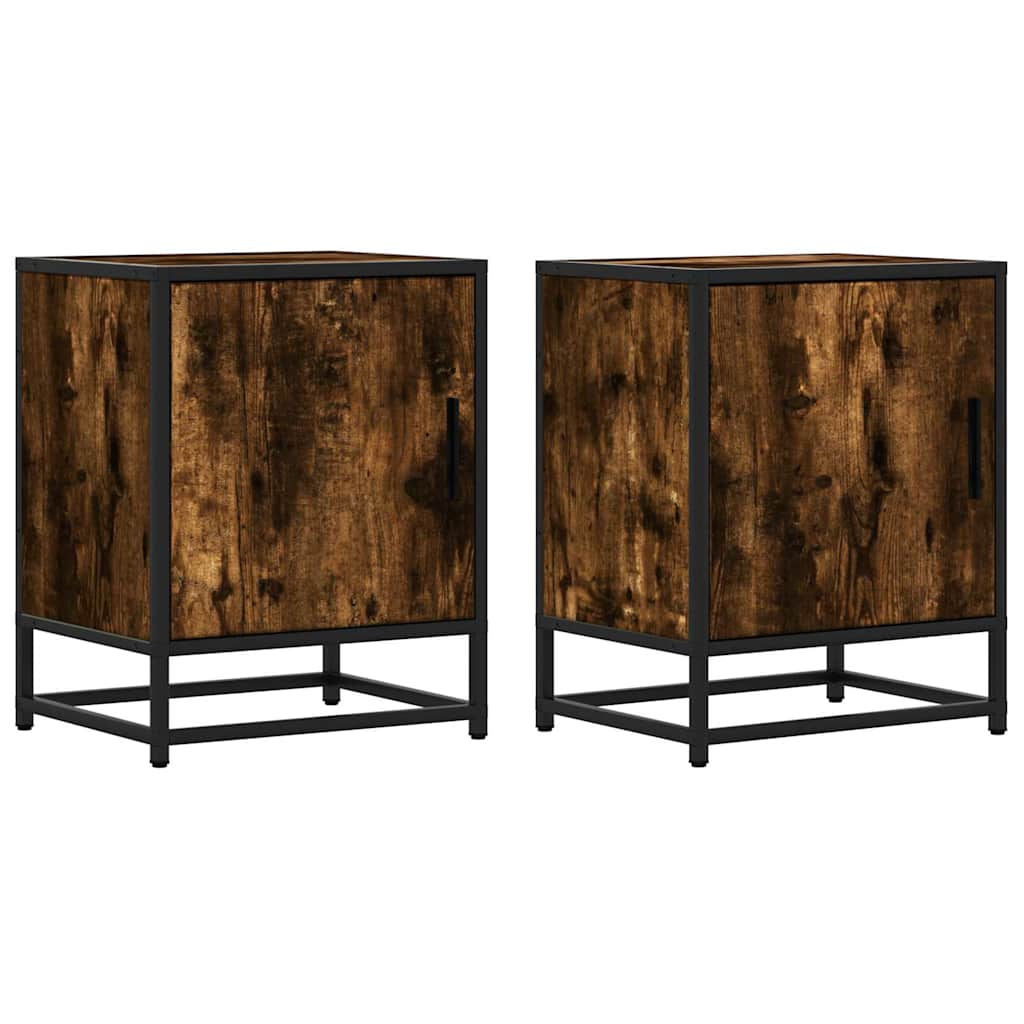 Comodini Rovere Fumo 2 pz 40x31x50 cm Legno Multistrato Metallo