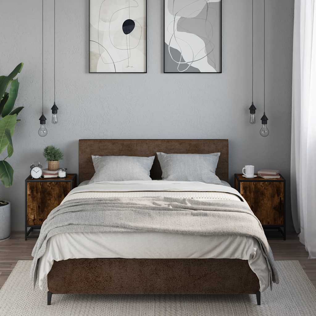 Comodini Rovere Fumo 2 pz 40x31x50 cm Legno Multistrato Metallo