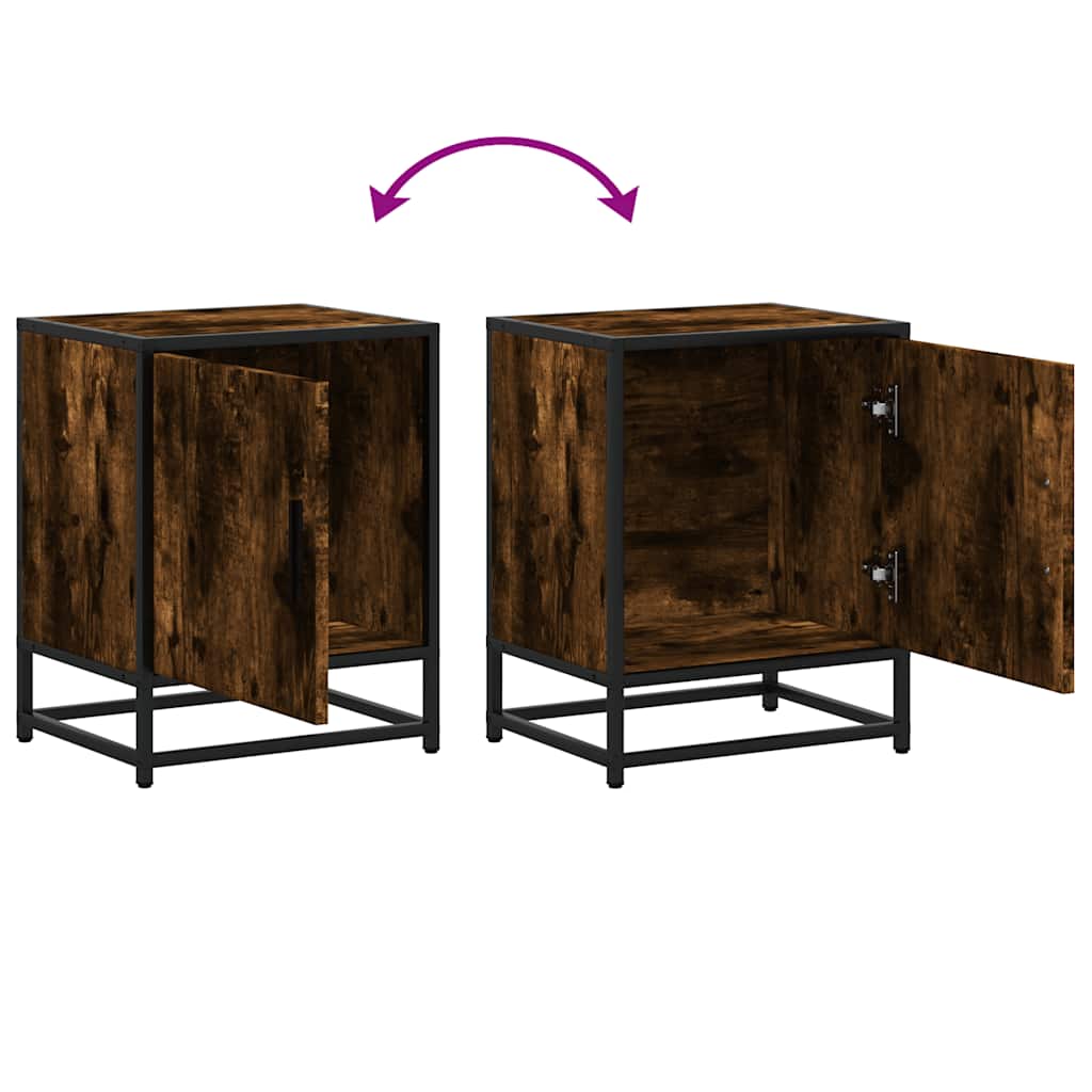 Comodini Rovere Fumo 2 pz 40x31x50 cm Legno Multistrato Metallo