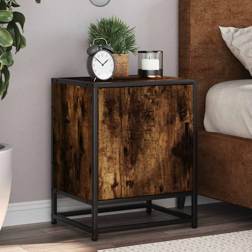 Comodini Rovere Fumo 2 pz 40x31x50 cm Legno Multistrato Metallo