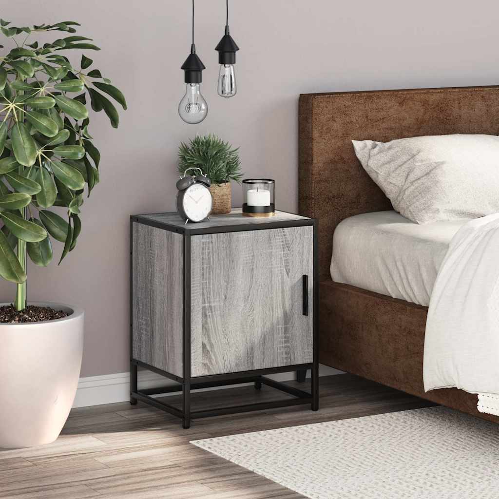 Comodino Grigio Sonoma 40x31x50 cm Legno Multistrato e Metallo