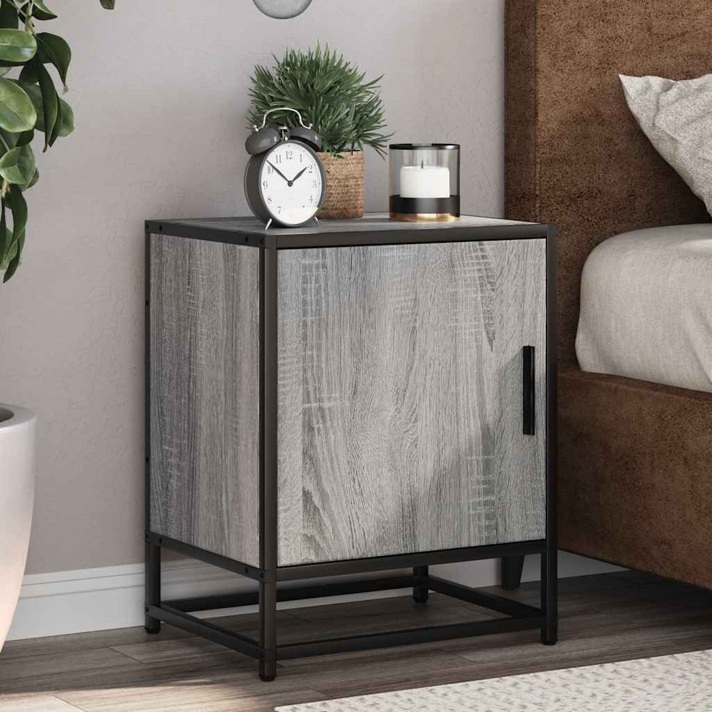 Comodino Grigio Sonoma 40x31x50 cm Legno Multistrato e Metallo