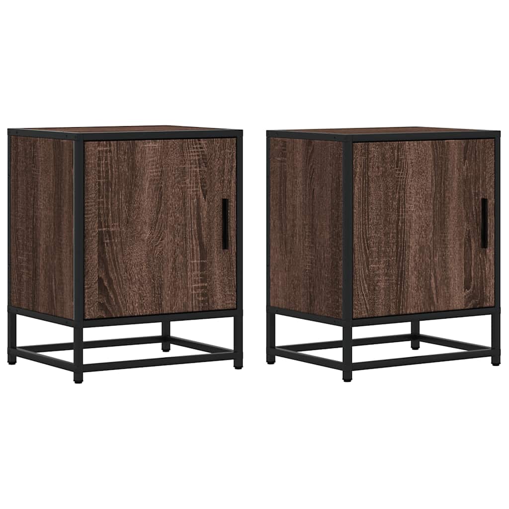 Comodini Rovere Marrone 2 pz Legno Multistrato e Metallo