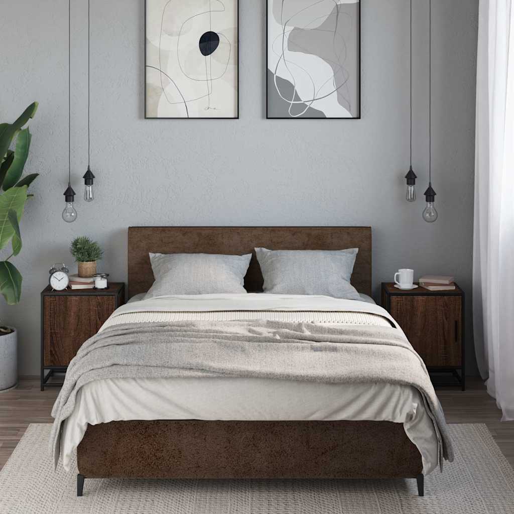 Comodini Rovere Marrone 2 pz Legno Multistrato e Metallo