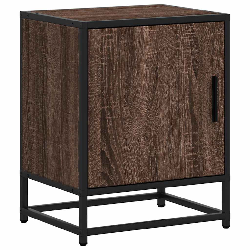 Comodini Rovere Marrone 2 pz Legno Multistrato e Metallo
