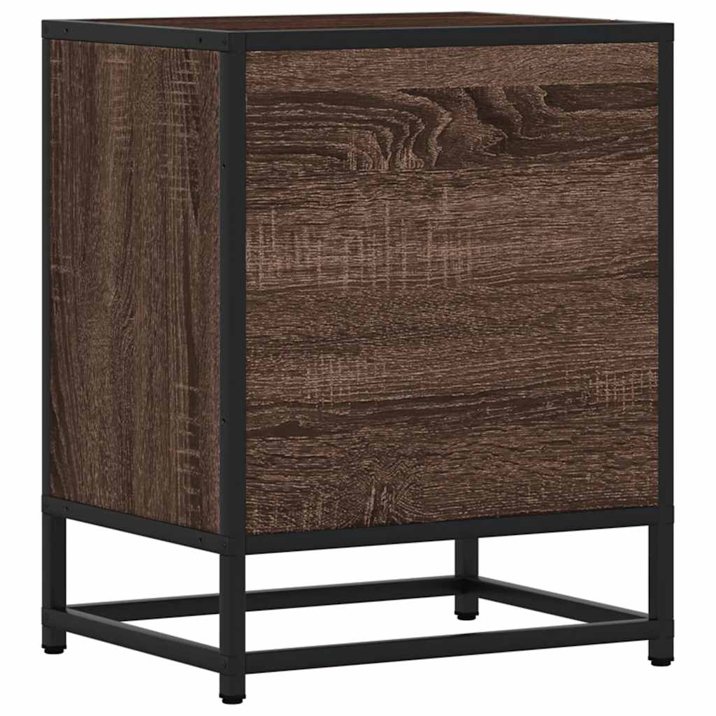 Comodini Rovere Marrone 2 pz Legno Multistrato e Metallo
