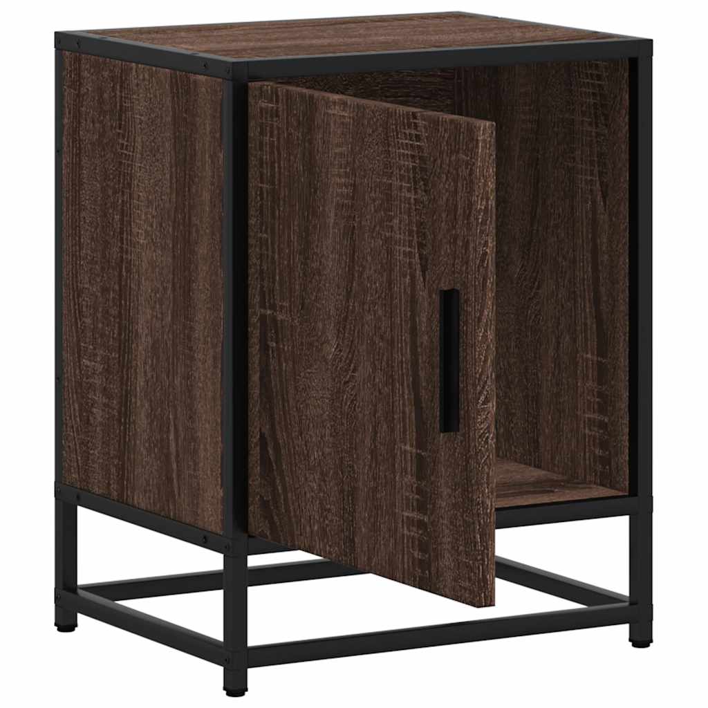 Comodini Rovere Marrone 2 pz Legno Multistrato e Metallo