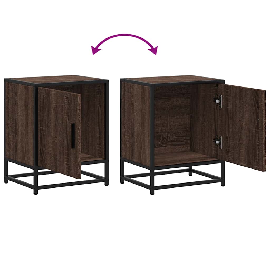 Comodini Rovere Marrone 2 pz Legno Multistrato e Metallo