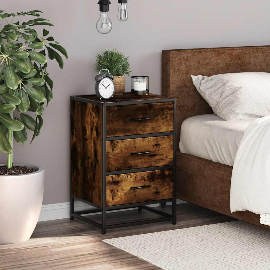 Comodino Rovere Fumo 40x34,5x60 cm Legno Multistrato e Metallo