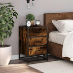 Comodino Rovere Fumo 40x34,5x60 cm Legno Multistrato e Metallo