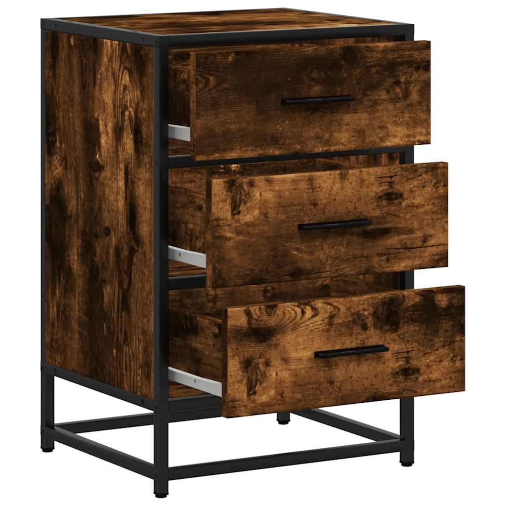 Comodino Rovere Fumo 40x34,5x60 cm Legno Multistrato e Metallo