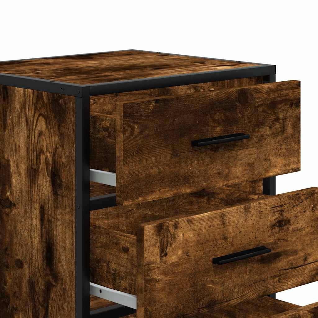Comodino Rovere Fumo 40x34,5x60 cm Legno Multistrato e Metallo