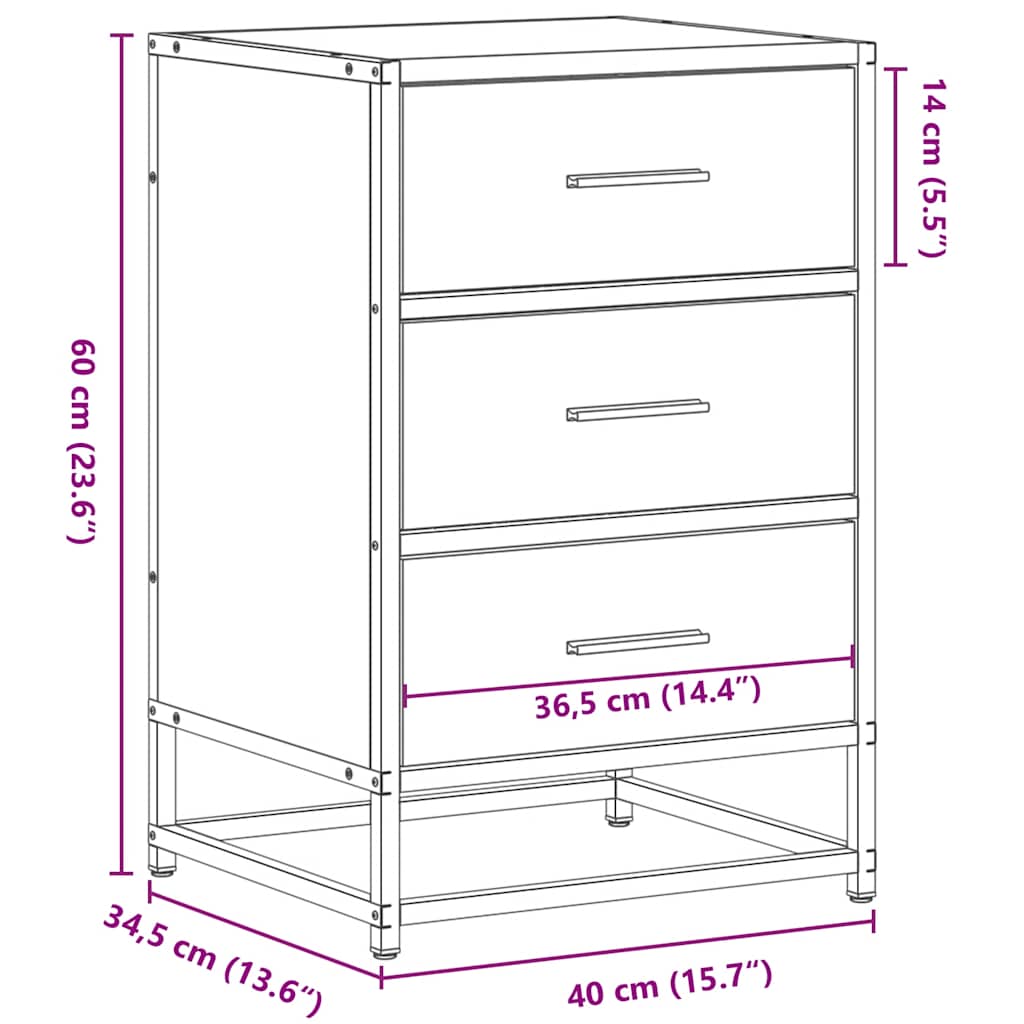 Comodino Rovere Fumo 40x34,5x60 cm Legno Multistrato e Metallo