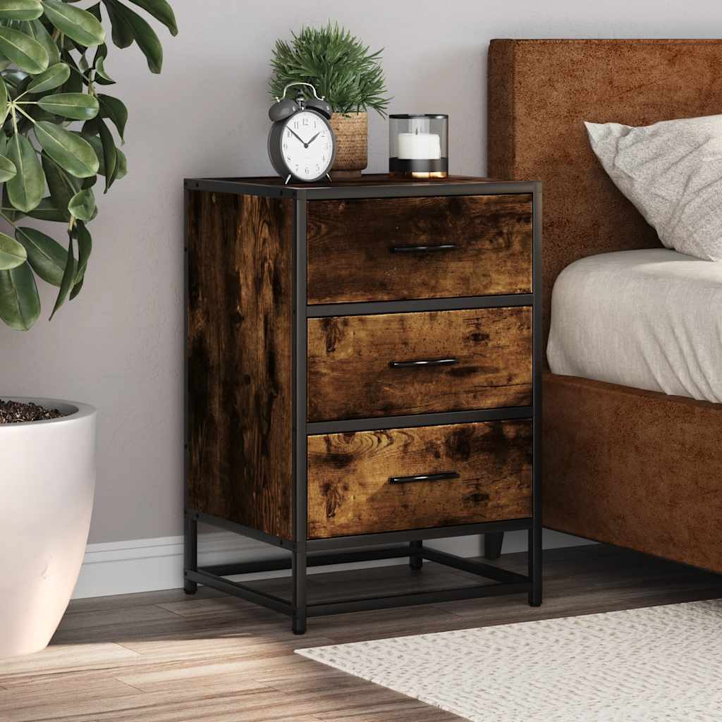 Comodino Rovere Fumo 40x34,5x60 cm Legno Multistrato e Metallo