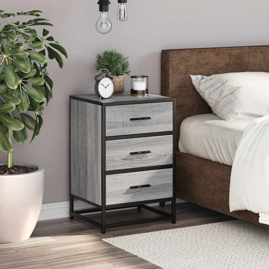 Comodino Grigio Sonoma 40x34,5x60 cm Legno Multistrato Metallo