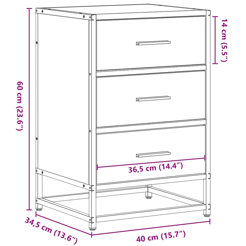 Comodino Grigio Sonoma 40x34,5x60 cm Legno Multistrato Metallo