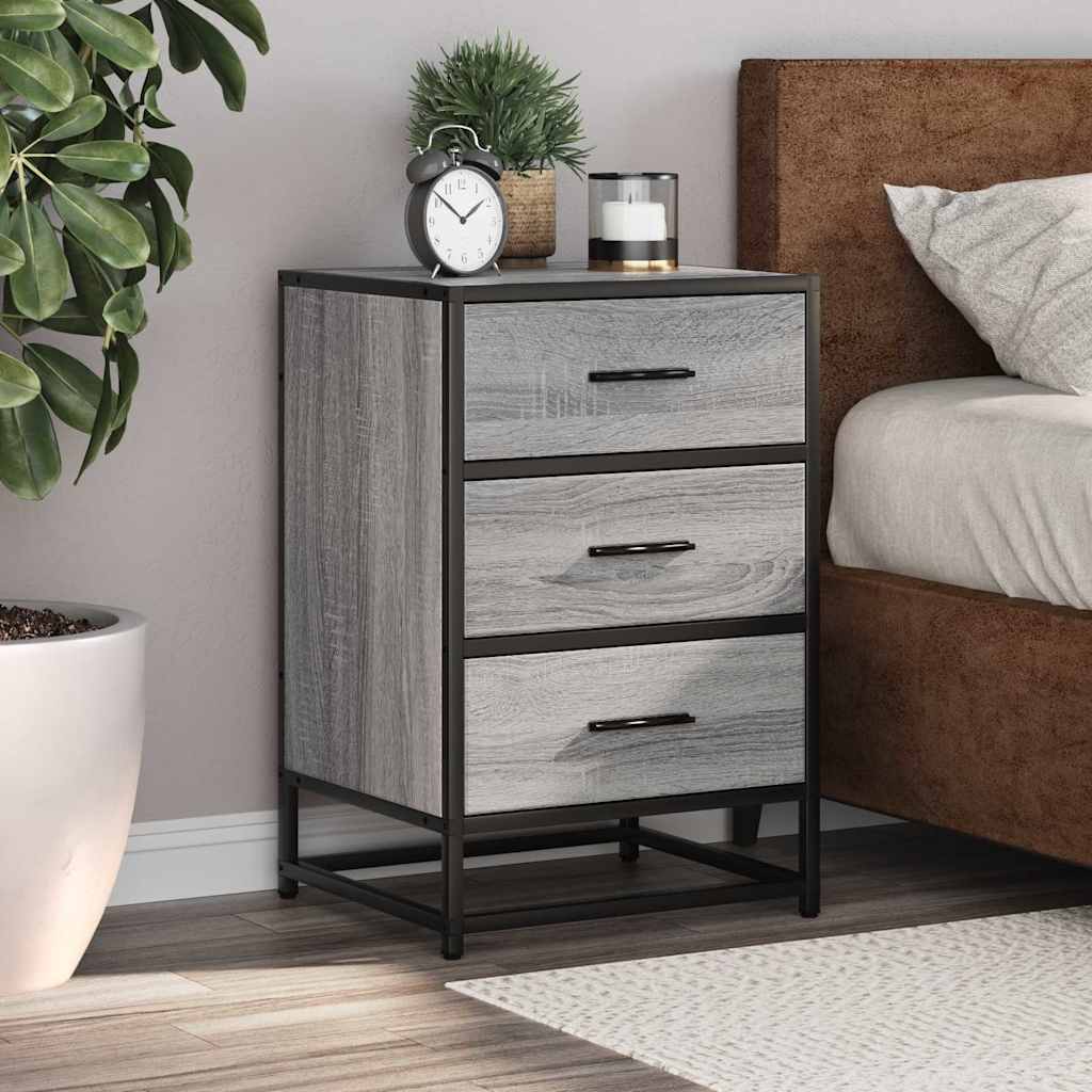 Comodino Grigio Sonoma 40x34,5x60 cm Legno Multistrato Metallo