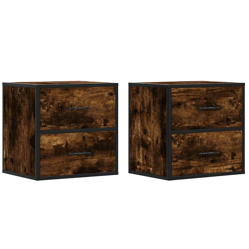Comodini a Muro 2 pz Rovere Fumo 40x31x39,5 cm