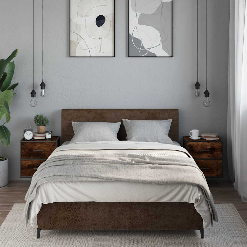 Comodini a Muro 2 pz Rovere Fumo 40x31x39,5 cm