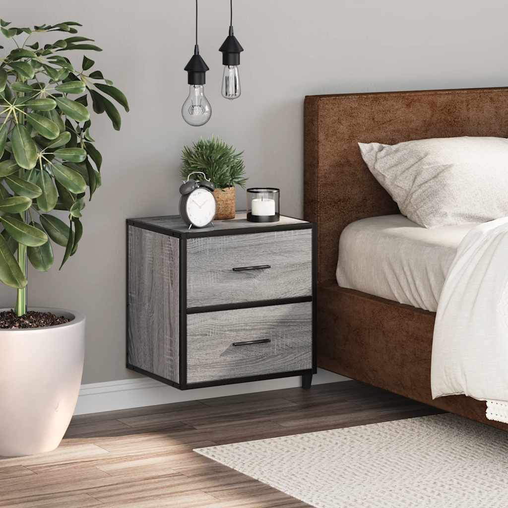 Comodino a Muro Grigio Sonoma 40x31x39,5 cm