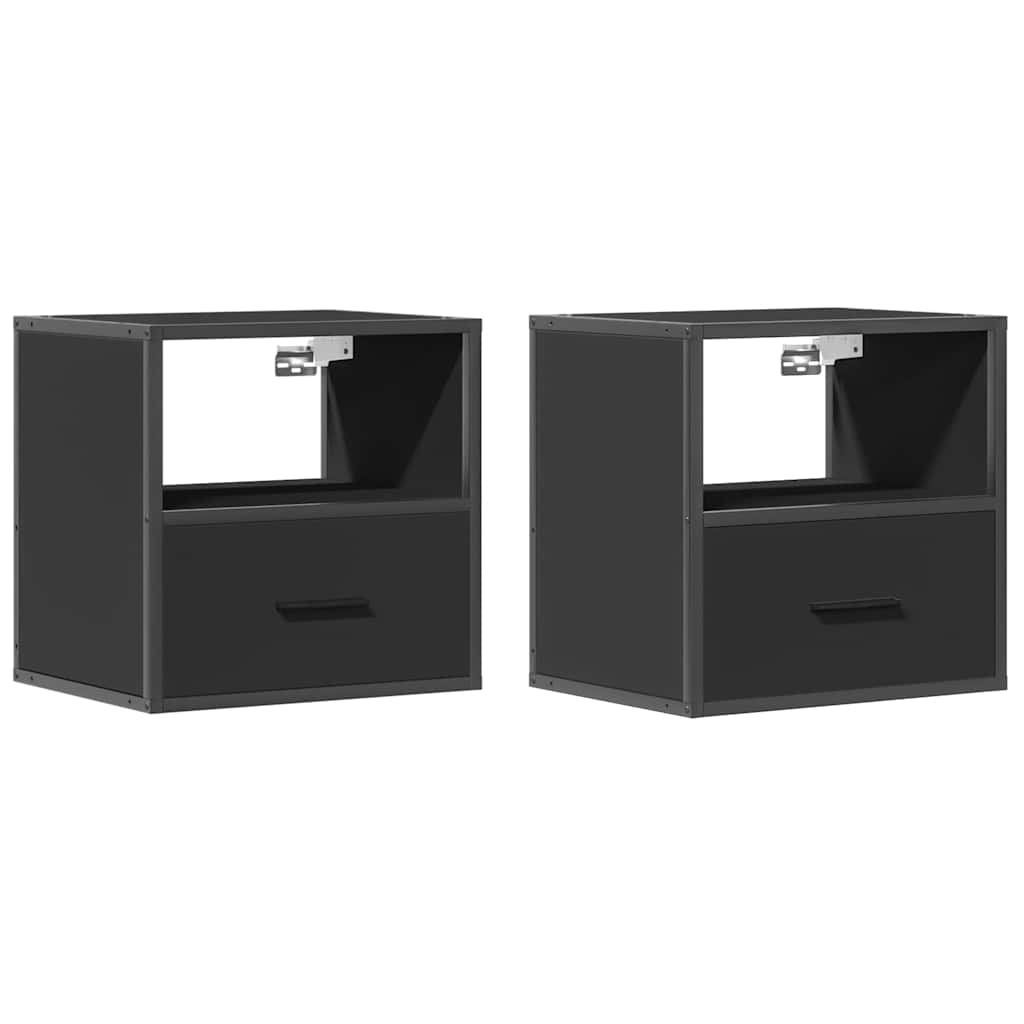 Comodini a Muro 2 pz Nero 40x31x39,5 cm