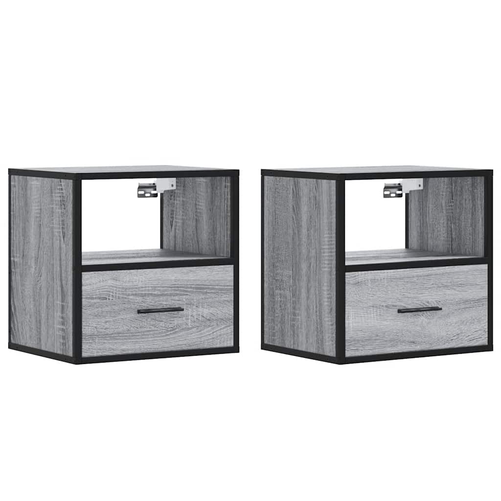 Comodini a Muro 2 pz Grigio Sonoma 40x31x39,5 cm