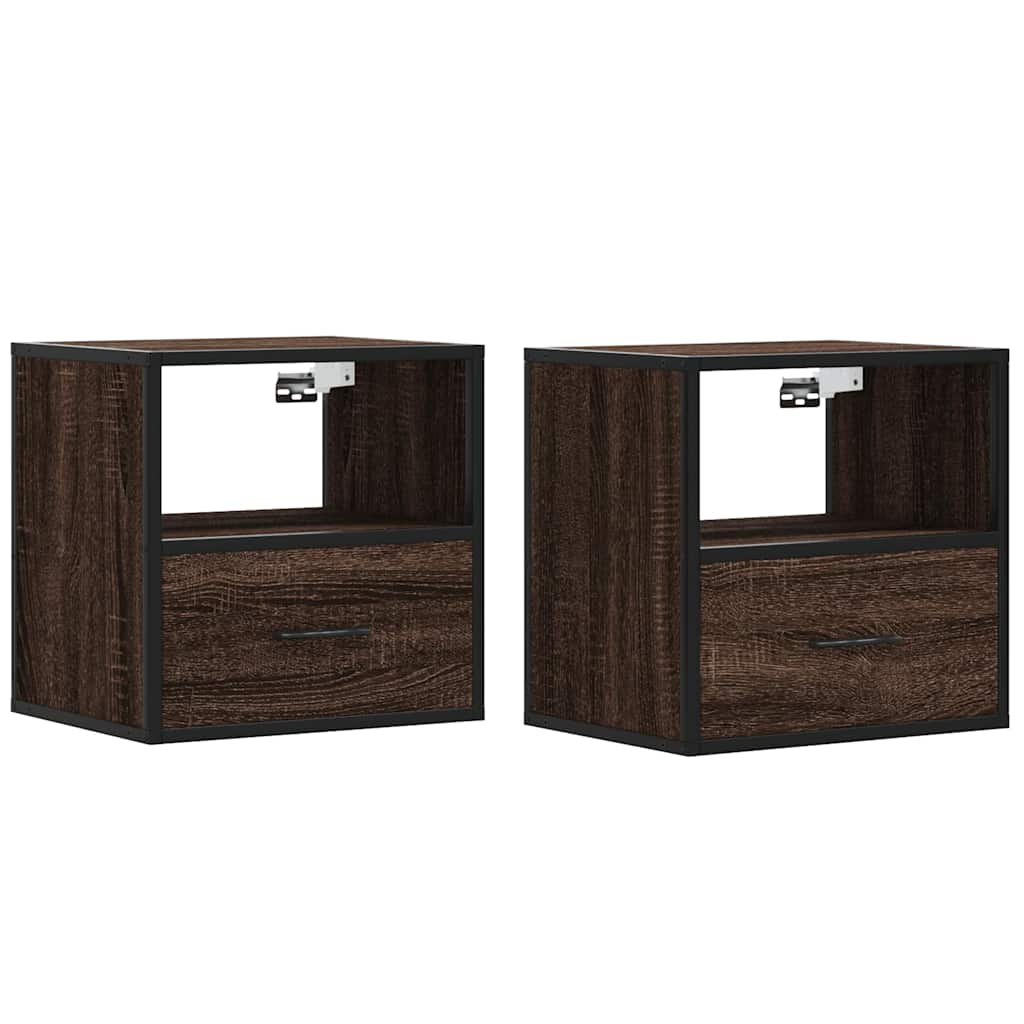 Comodini a Muro 2 pz Rovere Marrone 40x31x39,5 cm