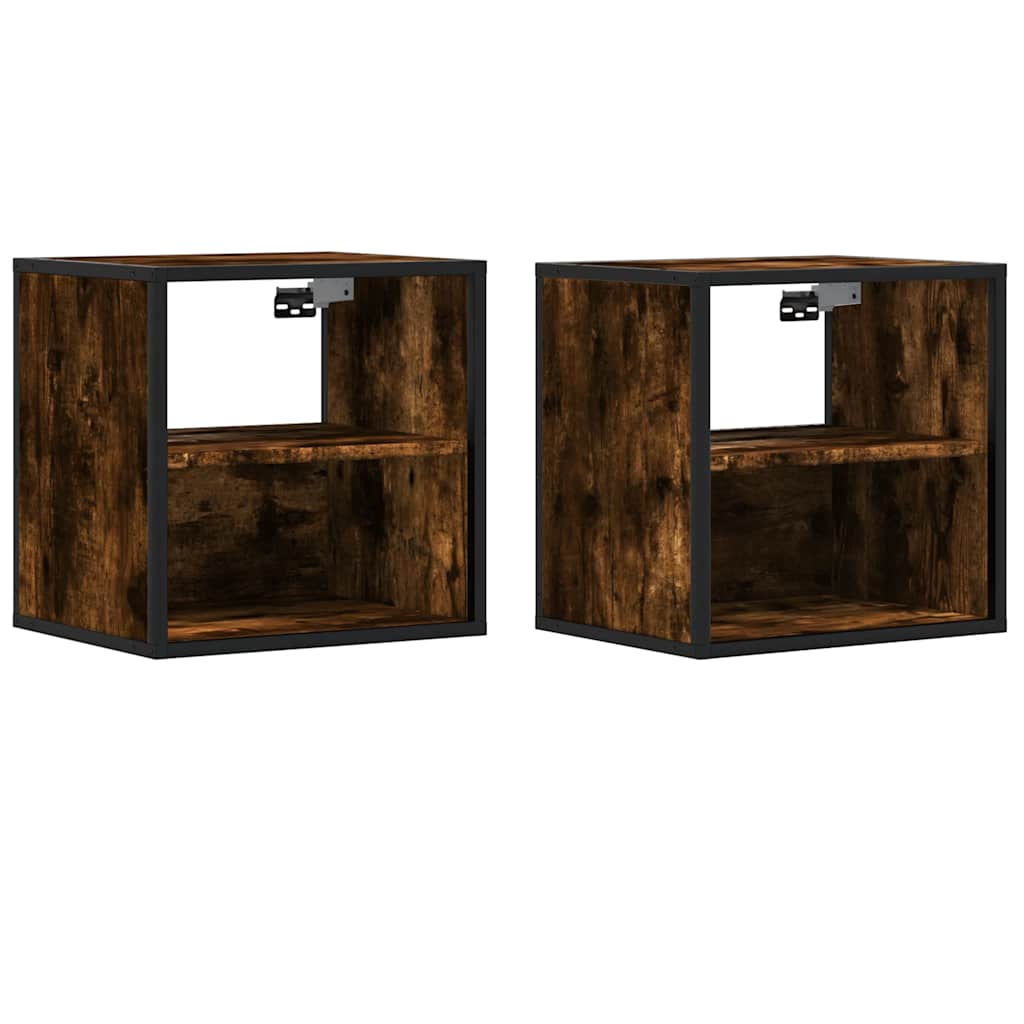 Comodini a Muro 2 pz Rovere Fumo 40x31x39,5 cm