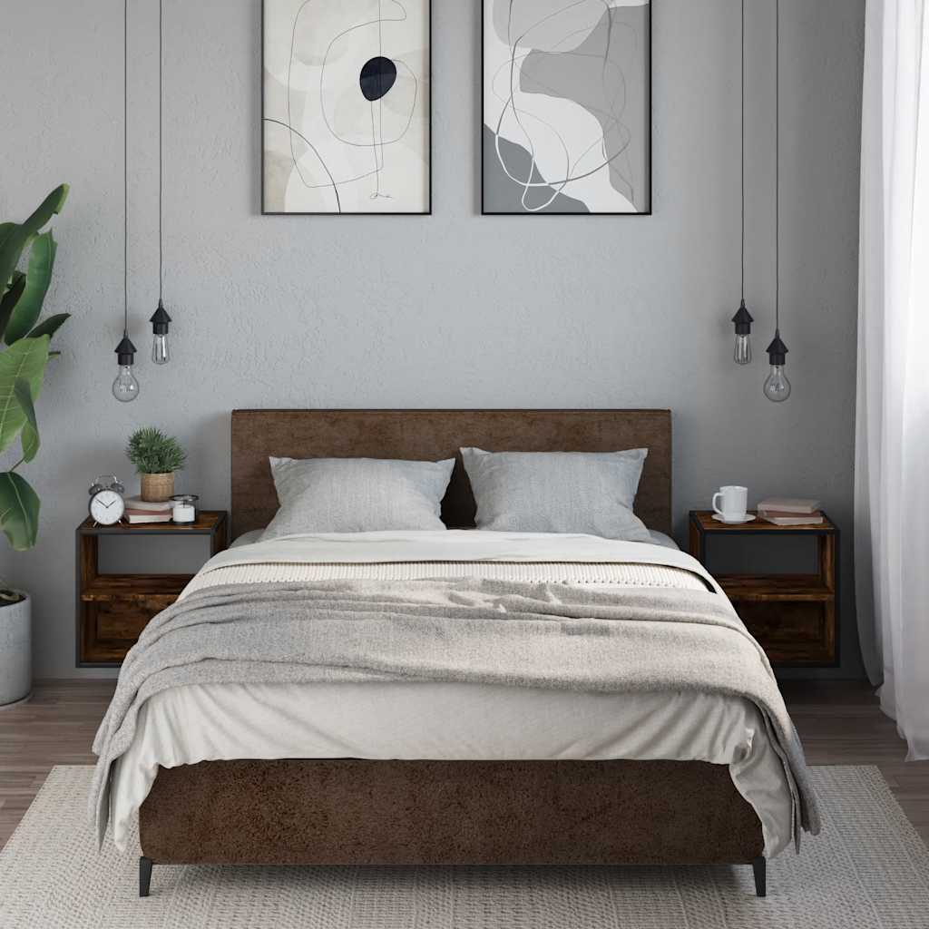 Comodini a Muro 2 pz Rovere Fumo 40x31x39,5 cm