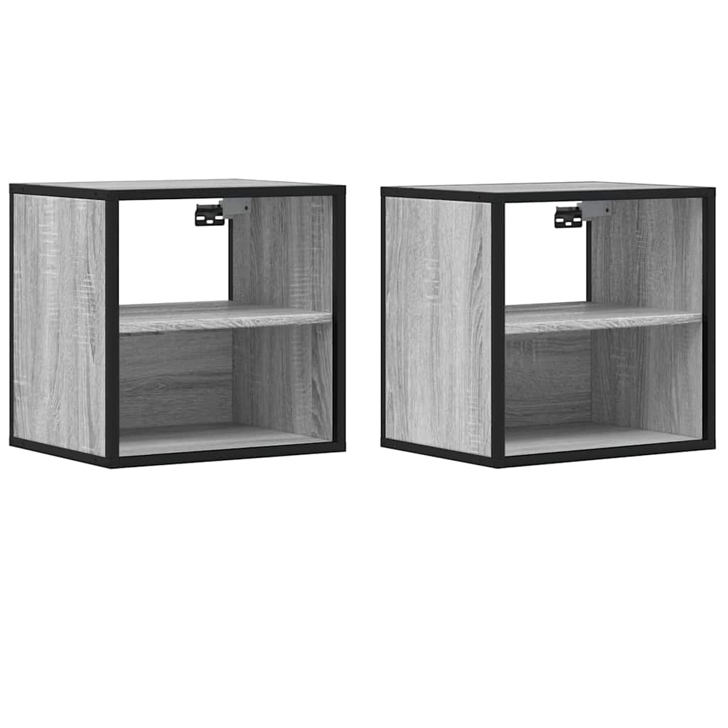 Comodini a Muro 2 pz Grigio Sonoma 40x31x39,5 cm