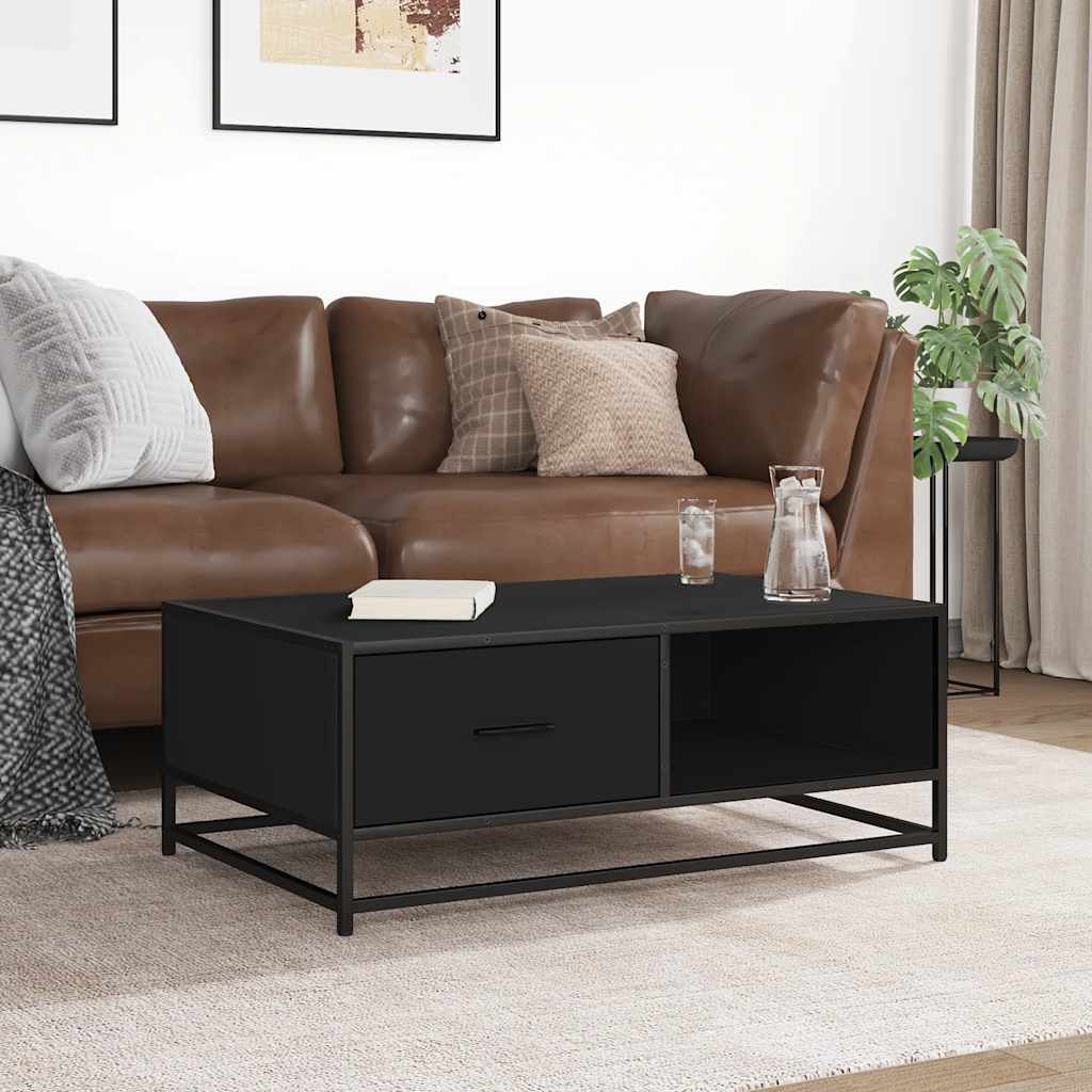 Tavolino Salotto Nero 90x57x35 cm in Truciolato e Metallo