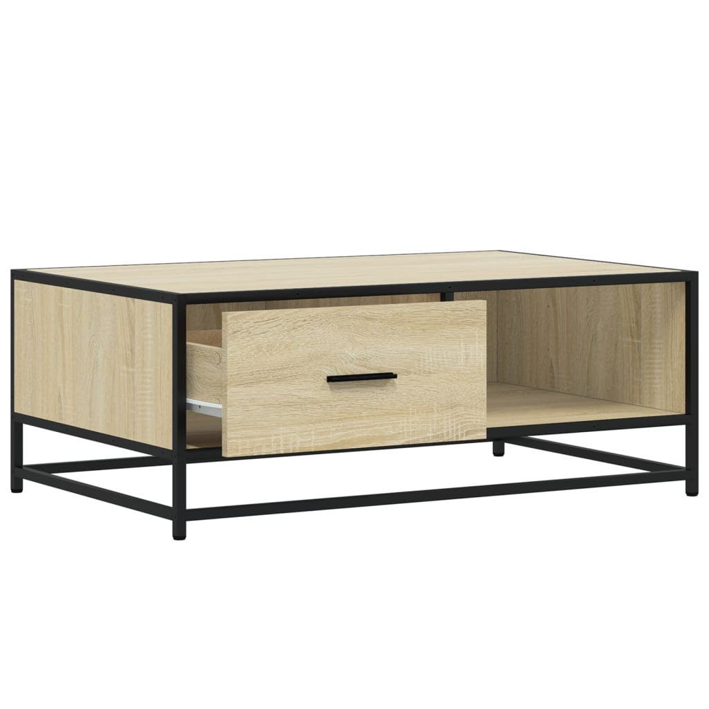 Tavolino Rovere Sonoma 90x57x35 cm Legno Multistrato e Metallo
