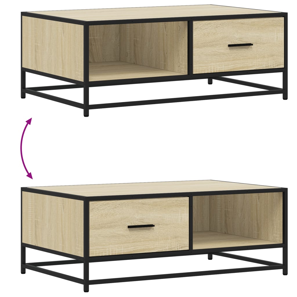 Tavolino Rovere Sonoma 90x57x35 cm Legno Multistrato e Metallo
