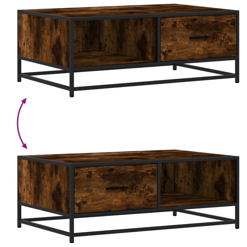 Tavolino Rovere Fumo 90x57x35 cm in Legno Multistrato e Metallo