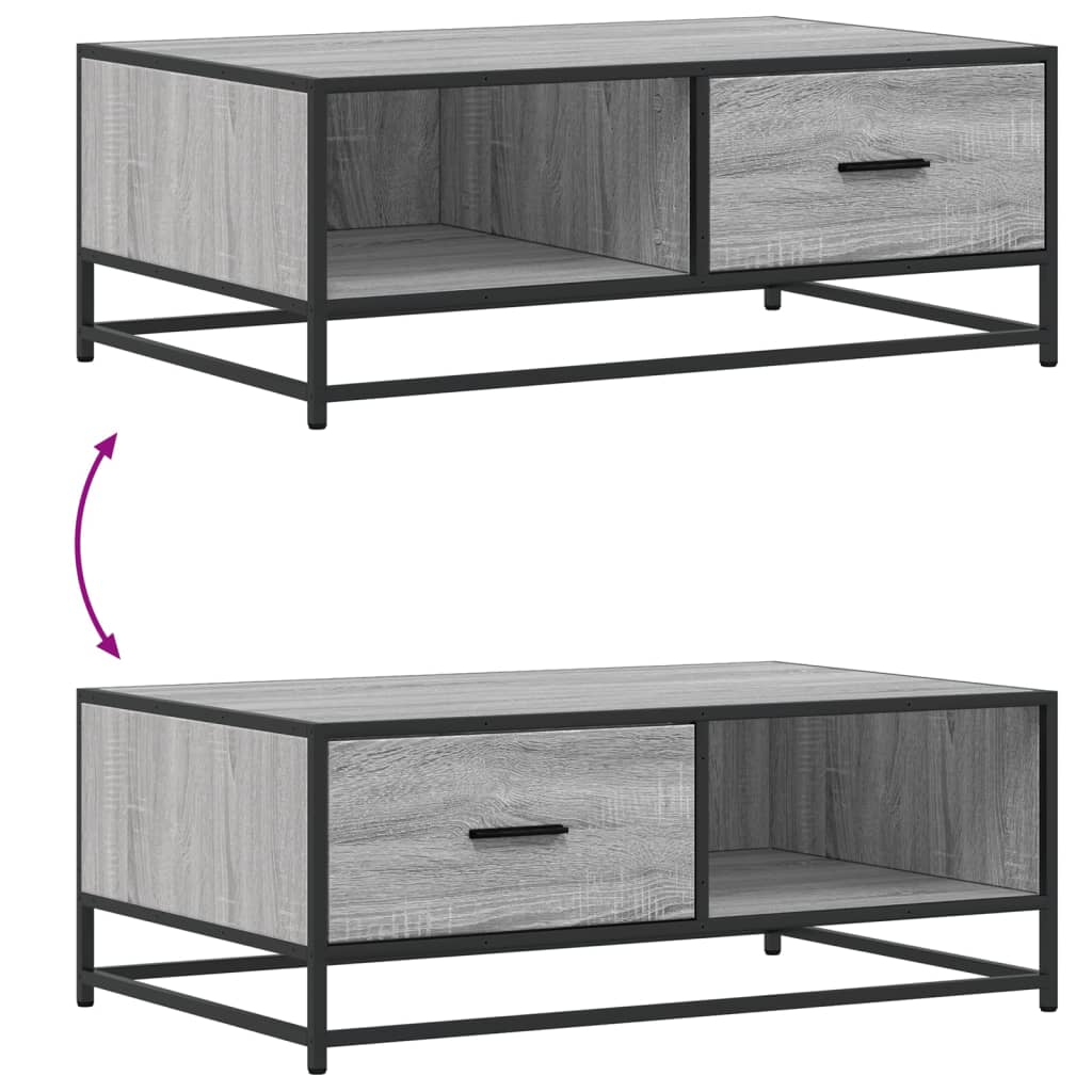 Tavolino Grigio Sonoma 90x57x35 cm Legno Multistrato e Metallo