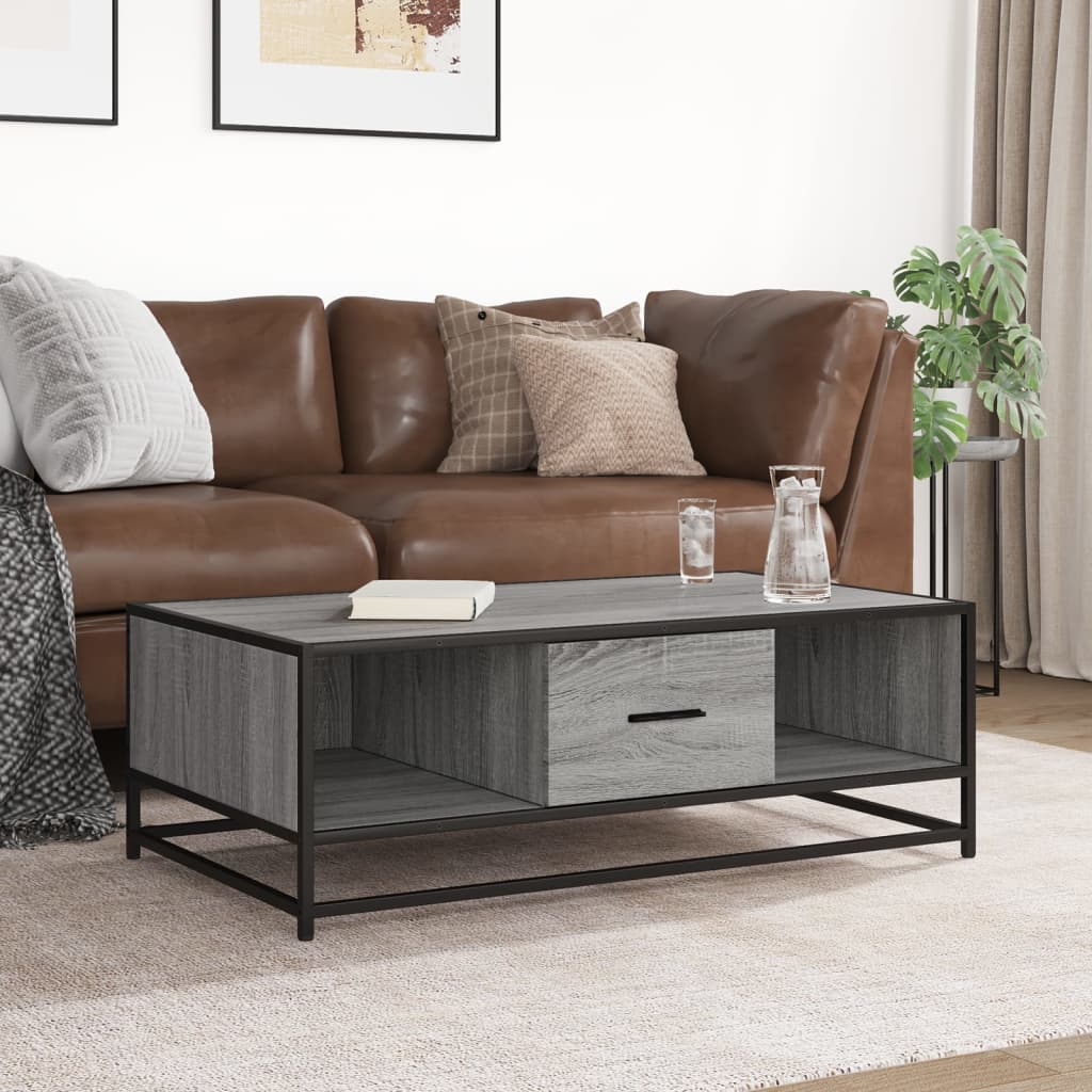Tavolino Grigio Sonoma 100x57x35 cm Legno Multistrato e Metallo
