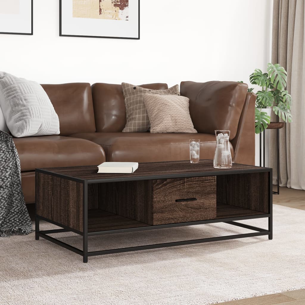Tavolino Rovere Marrone 100x57x35 cm Legno Multistrato Metallo