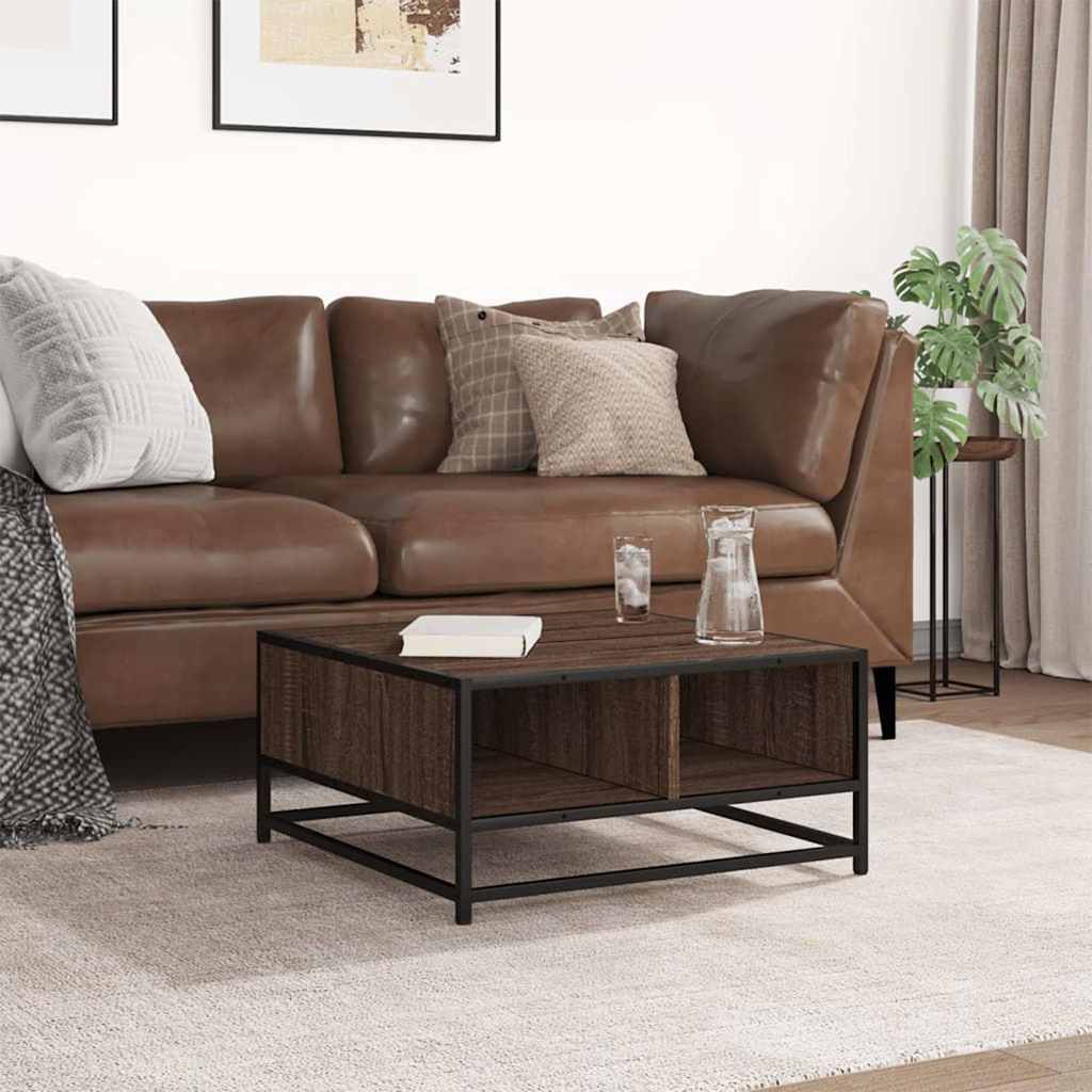 Tavolino Rovere Marrone 60,5x60,5x30 cm in Truciolato e Metallo