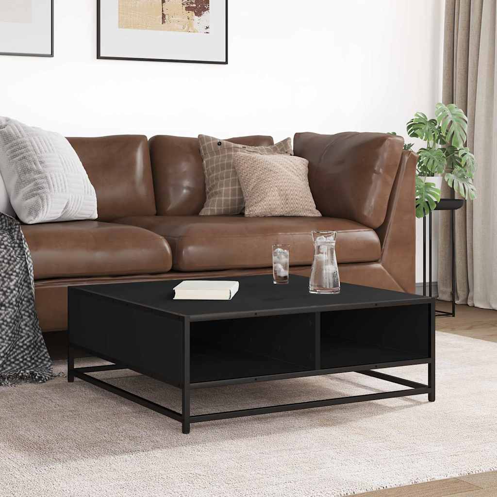 Tavolino da Salotto Nero 80x80x30 cm in Truciolato e Metallo
