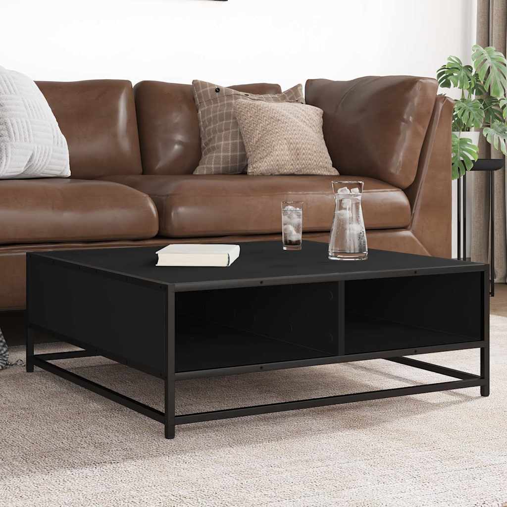 Tavolino da Salotto Nero 80x80x30 cm in Truciolato e Metallo